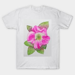 Pink wild rose watercolour painting T-Shirt